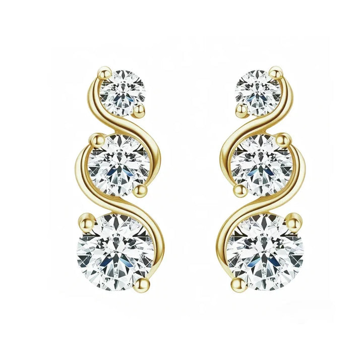 Three-Stone Twist Moissanite Stud Earrings in Sterling Silver