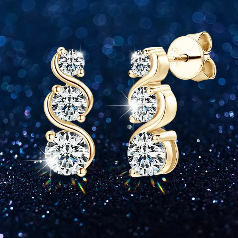Three-Stone Twist Moissanite Stud Earrings in Sterling Silver