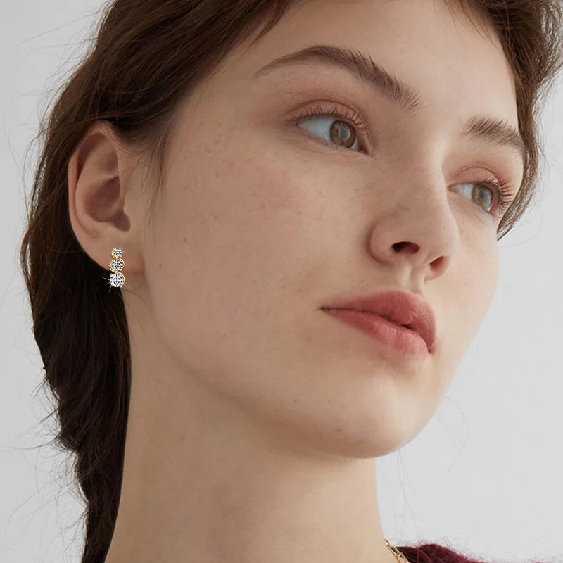 Three-Stone Twist Moissanite Stud Earrings in Sterling Silver