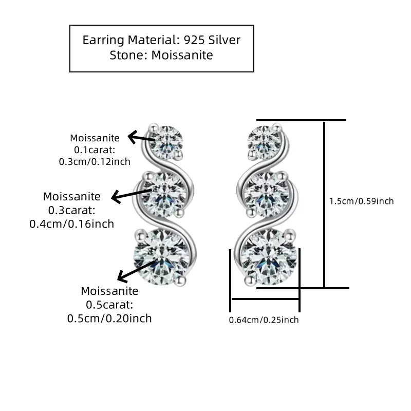 Three-Stone Twist Moissanite Stud Earrings in Sterling Silver