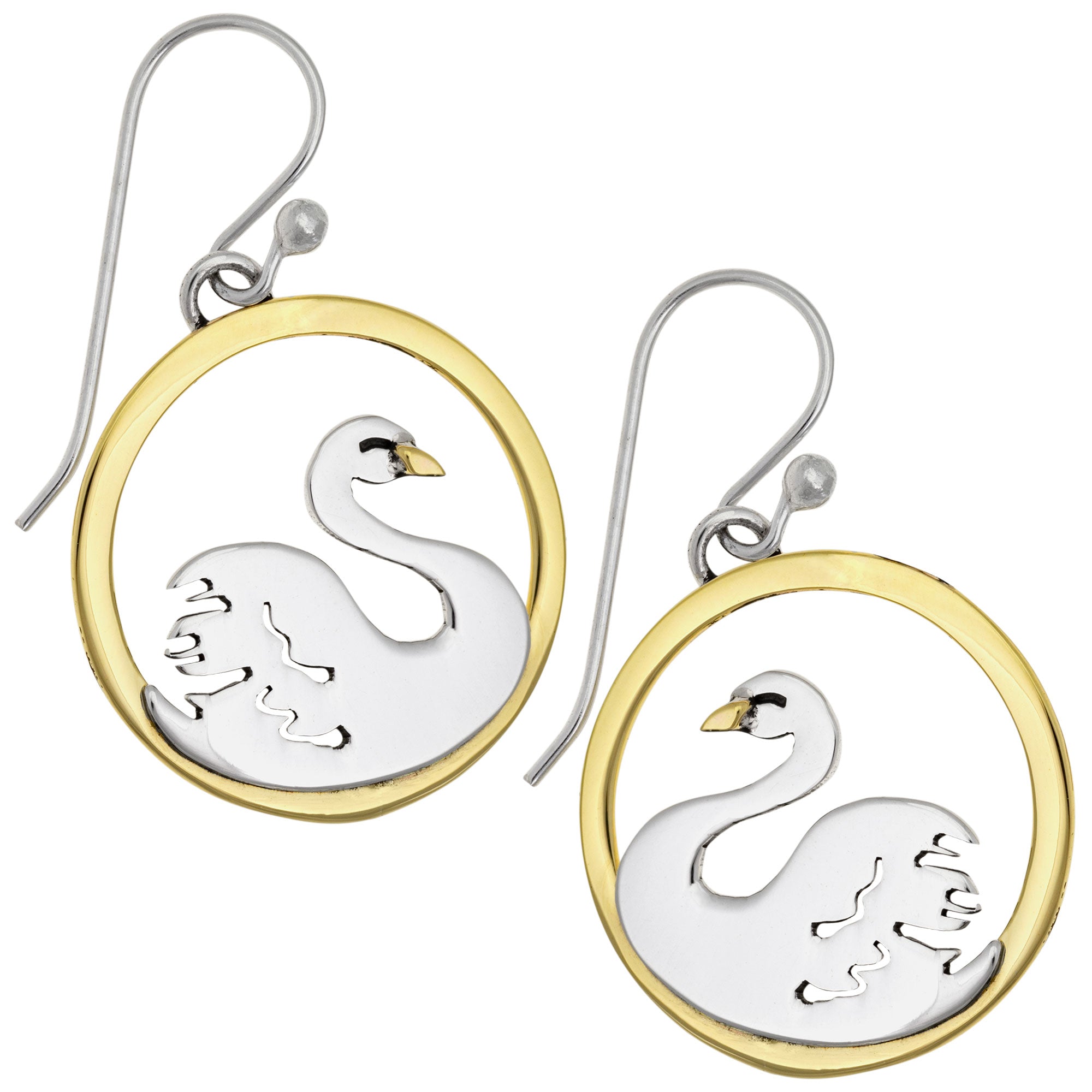 Elegant Swan Earrings | Sterling Silver & Brass