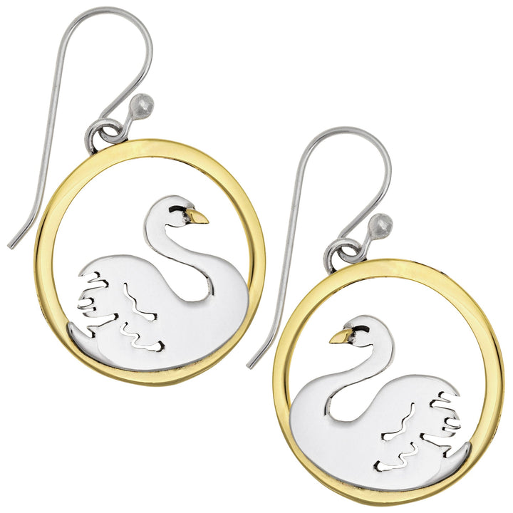 Elegant Swan Earrings | Sterling Silver & Brass