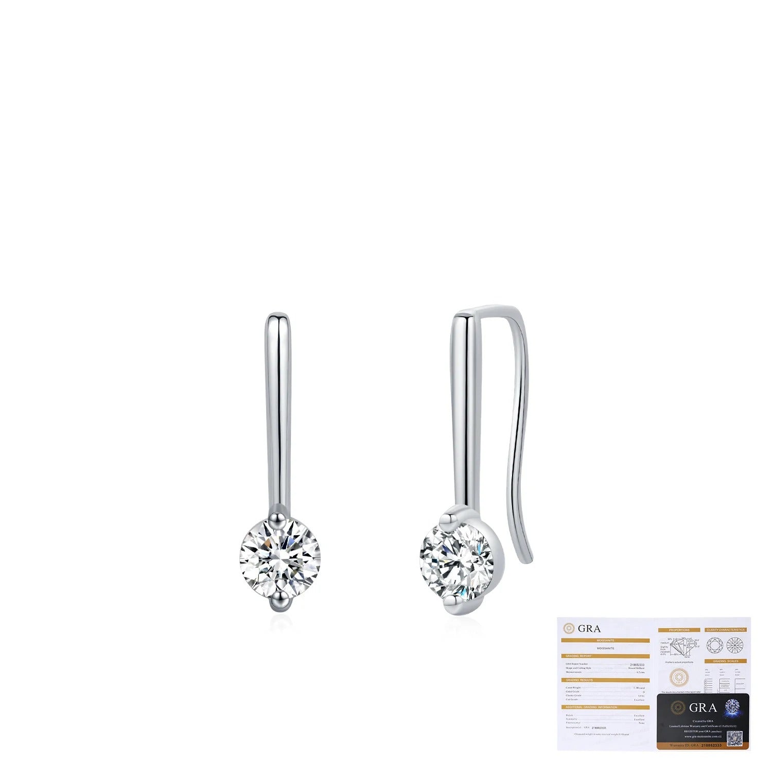 Geometric Round D-Color VVS1 Moissanite Hook Earrings in Sterling Silver