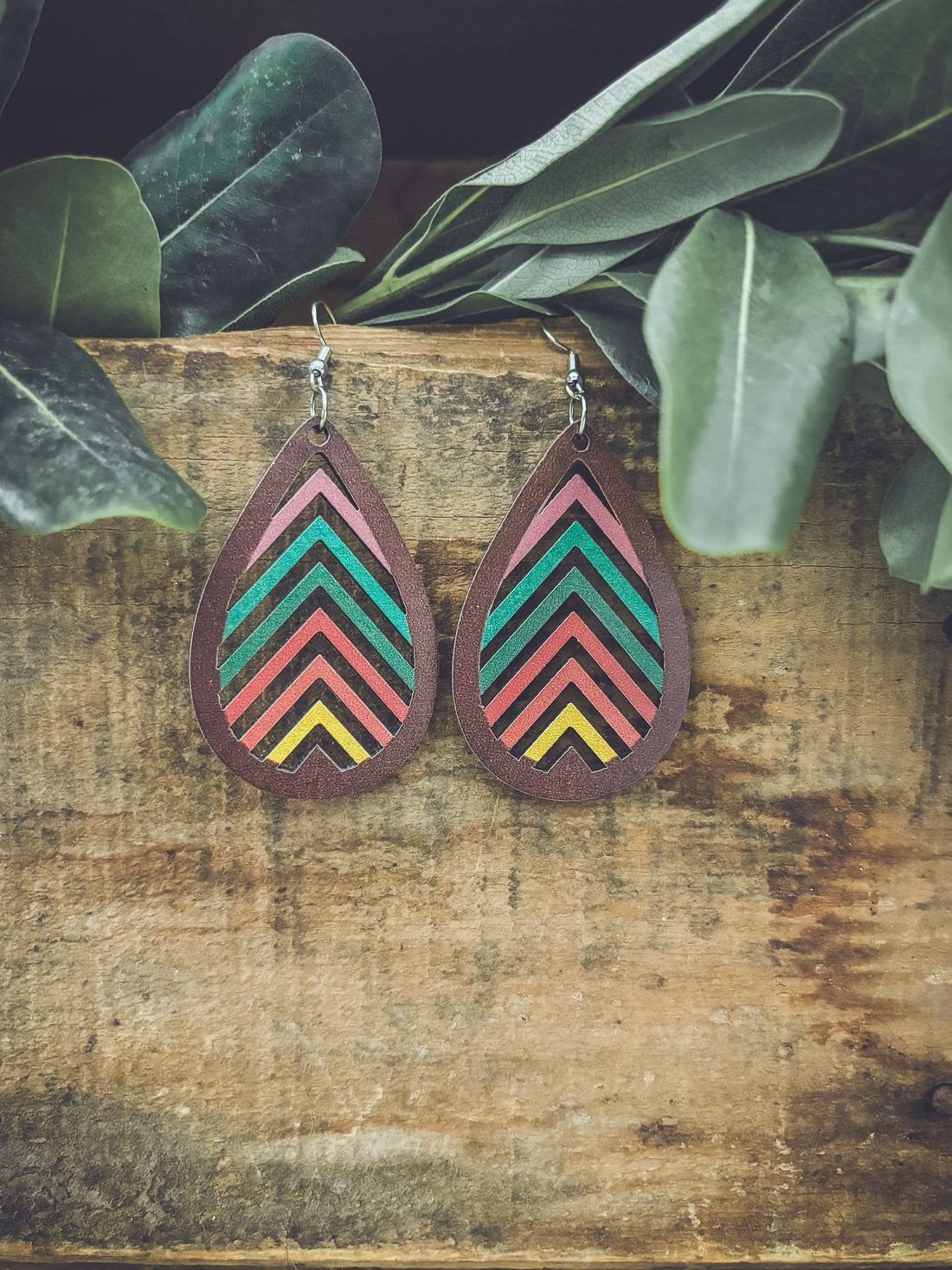 Laser-Cut Rainbow Mountain Silhouette Wood Earrings