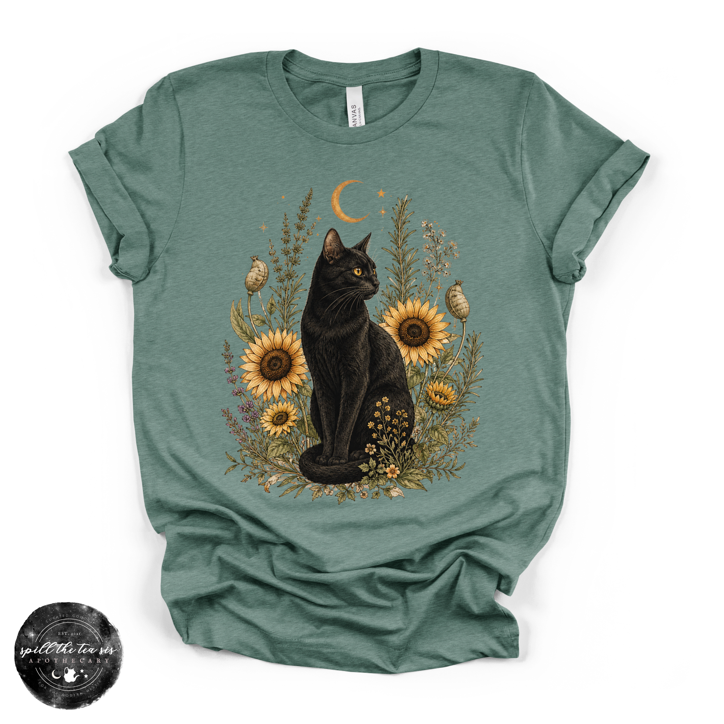Sunflower Cat Tee | Floral Black Cat Graphic T-Shirt