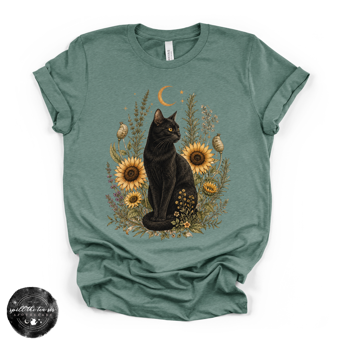 Sunflower Cat Tee | Floral Black Cat Graphic T-Shirt