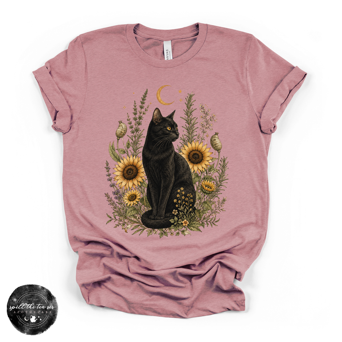 Sunflower Cat Tee | Floral Black Cat Graphic T-Shirt