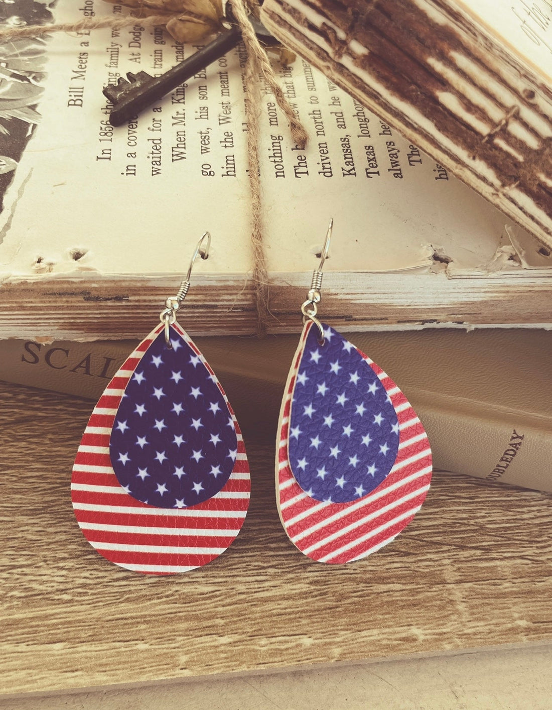 Red, White & Blue American Flag Drop Earrings