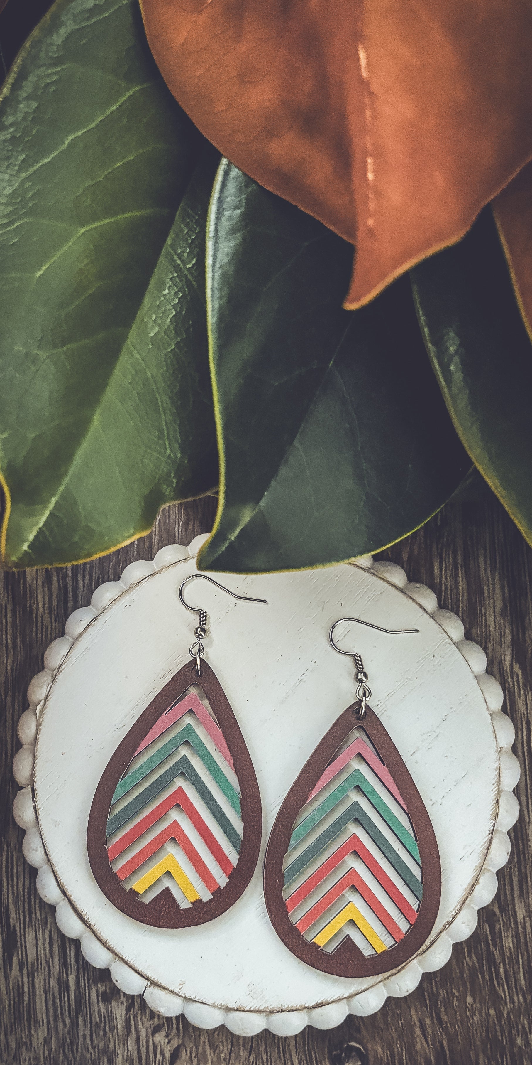 Laser-Cut Rainbow Mountain Silhouette Wood Earrings