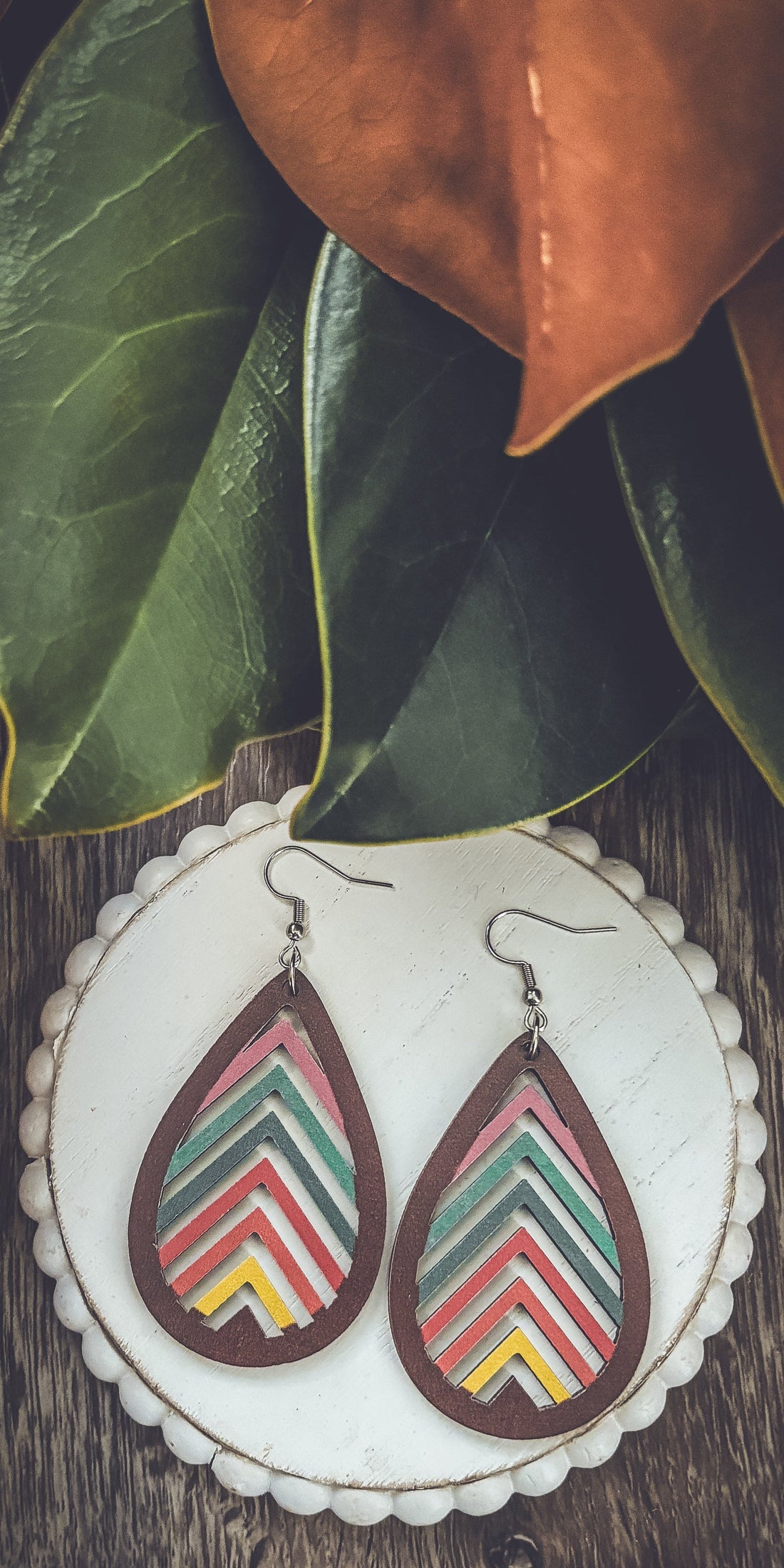 Laser-Cut Rainbow Mountain Silhouette Wood Earrings