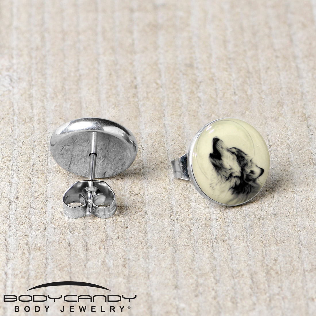 Glow in the Dark Howling Wolf Stud Earrings