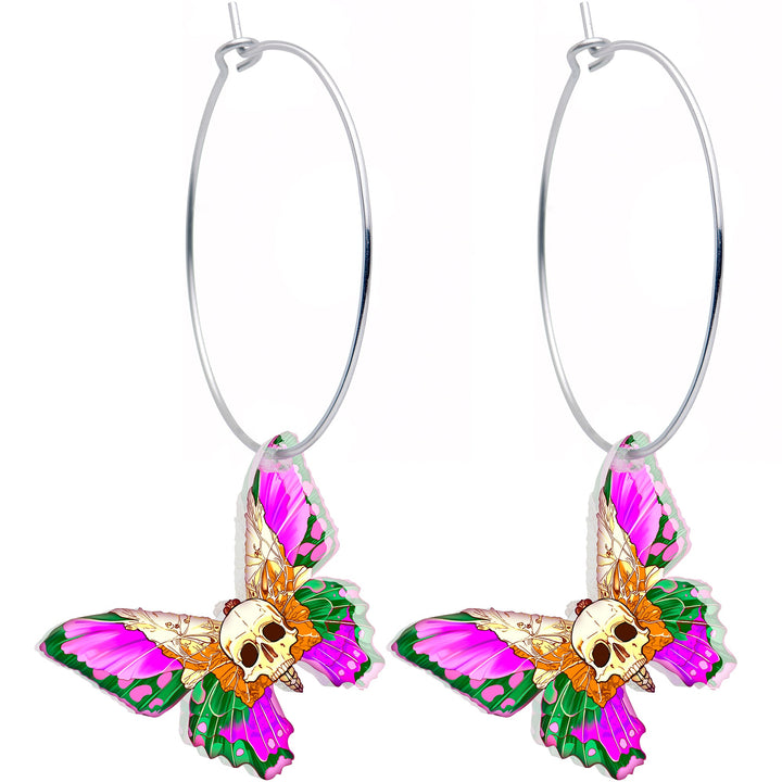 Skull Butterfly Hoop Earrings