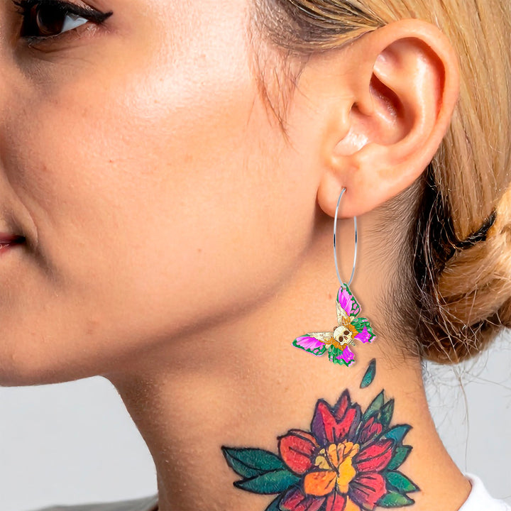 Skull Butterfly Hoop Earrings
