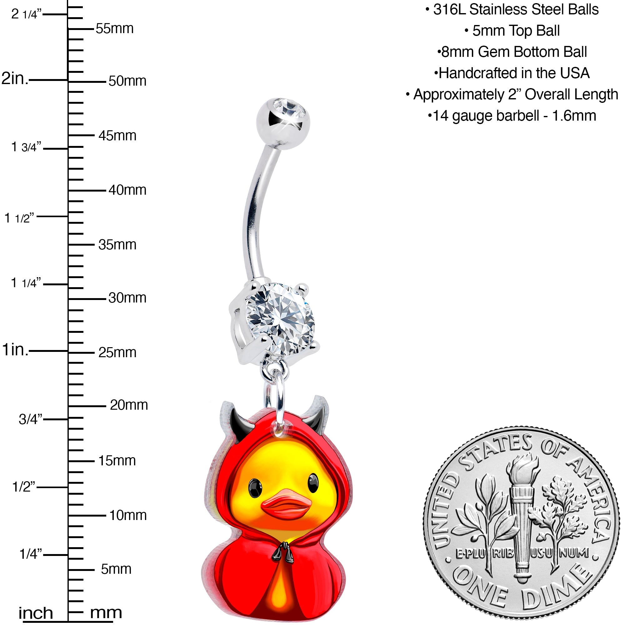 Hot Litle Devil Duck Dangle Belly Ring by Onyx O     matches Little Devil Earring