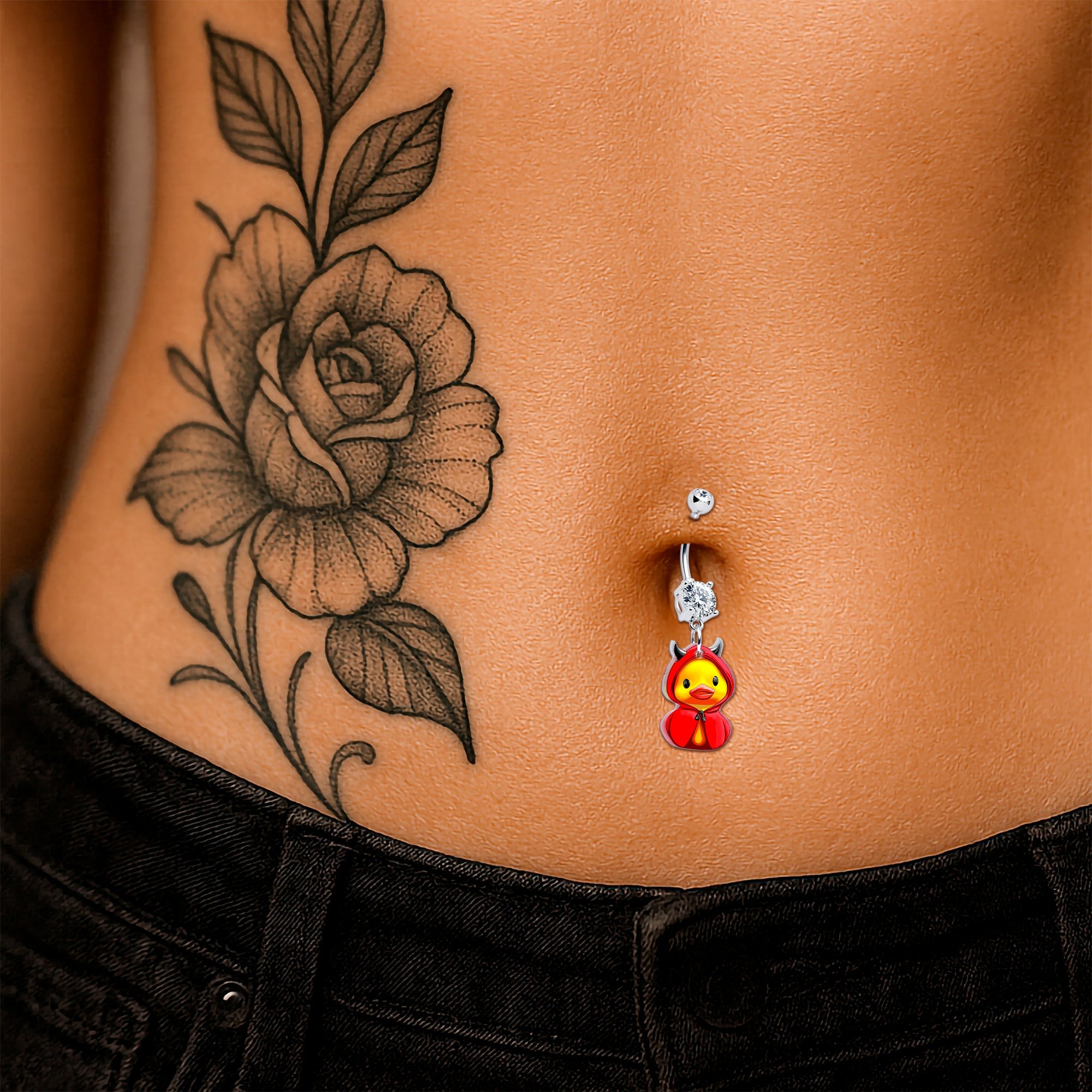Hot Litle Devil Duck Dangle Belly Ring by Onyx O     matches Little Devil Earring