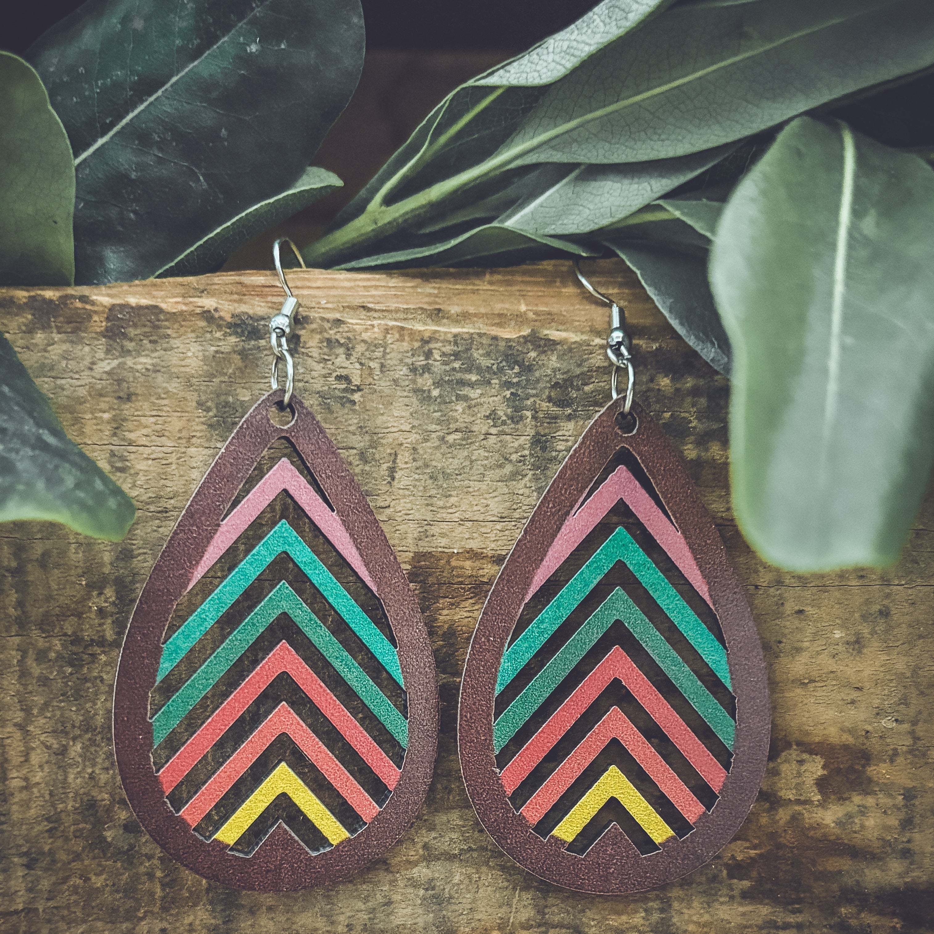 Laser-Cut Rainbow Mountain Silhouette Wood Earrings