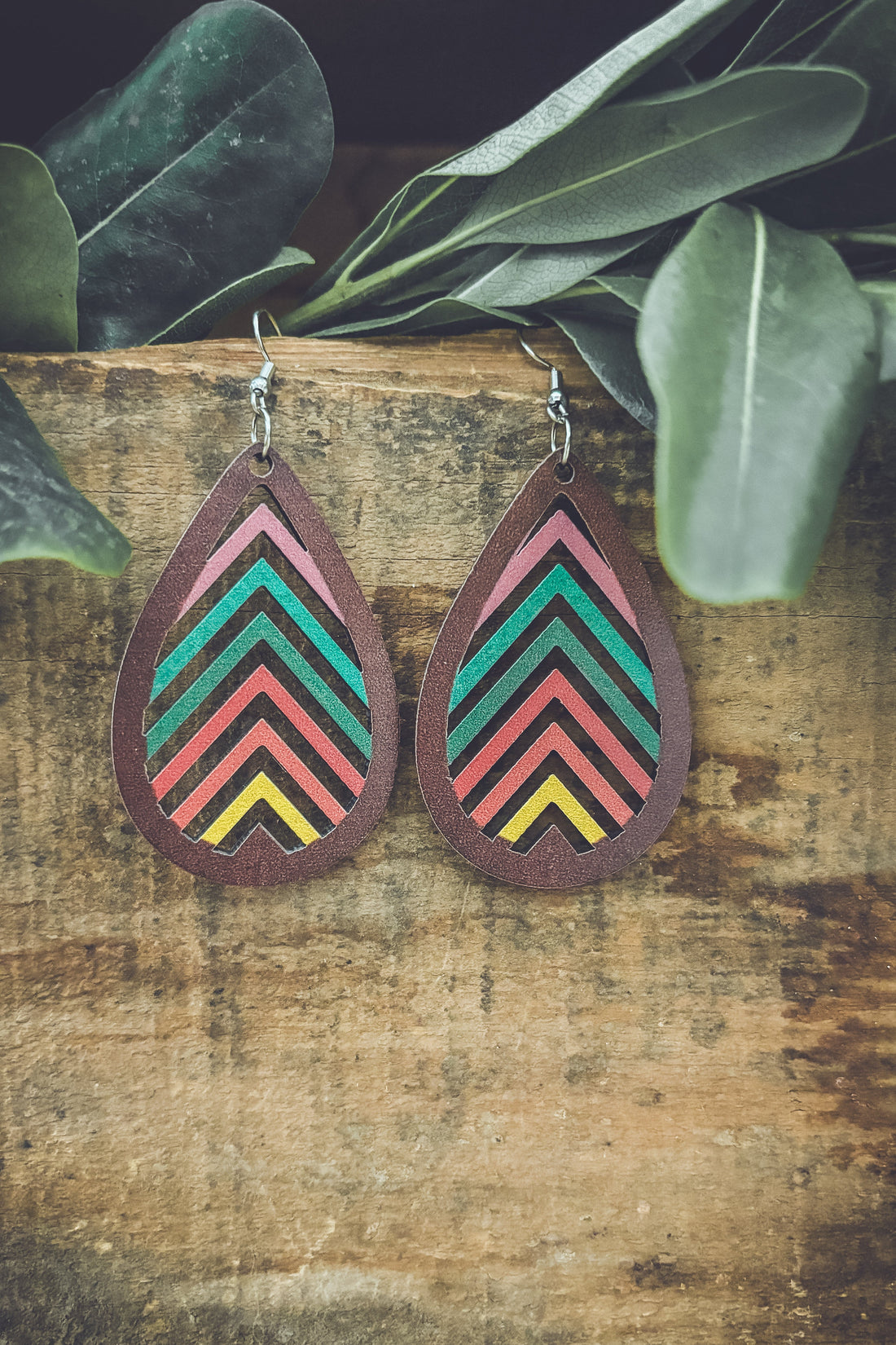 Laser-Cut Rainbow Mountain Silhouette Wood Earrings