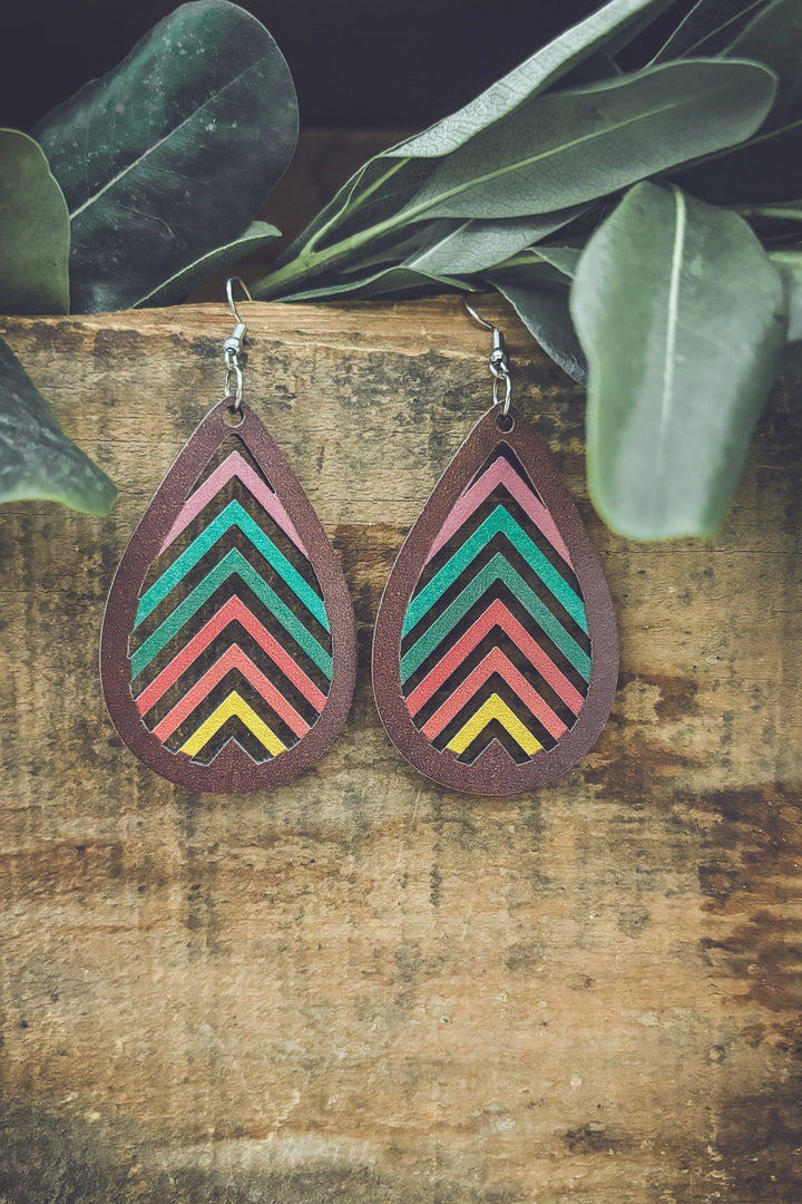 Laser-Cut Rainbow Mountain Silhouette Wood Earrings