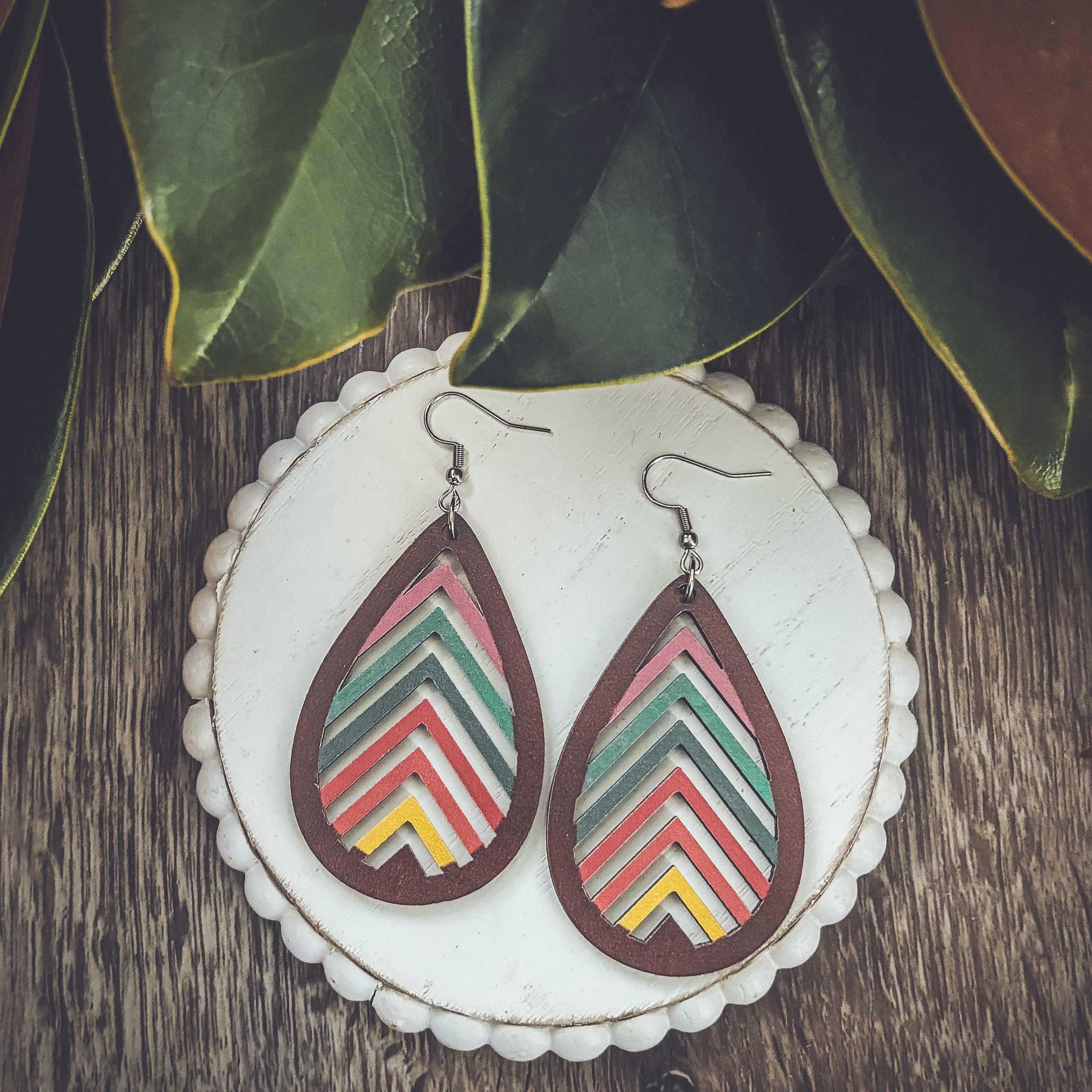 Laser-Cut Rainbow Mountain Silhouette Wood Earrings