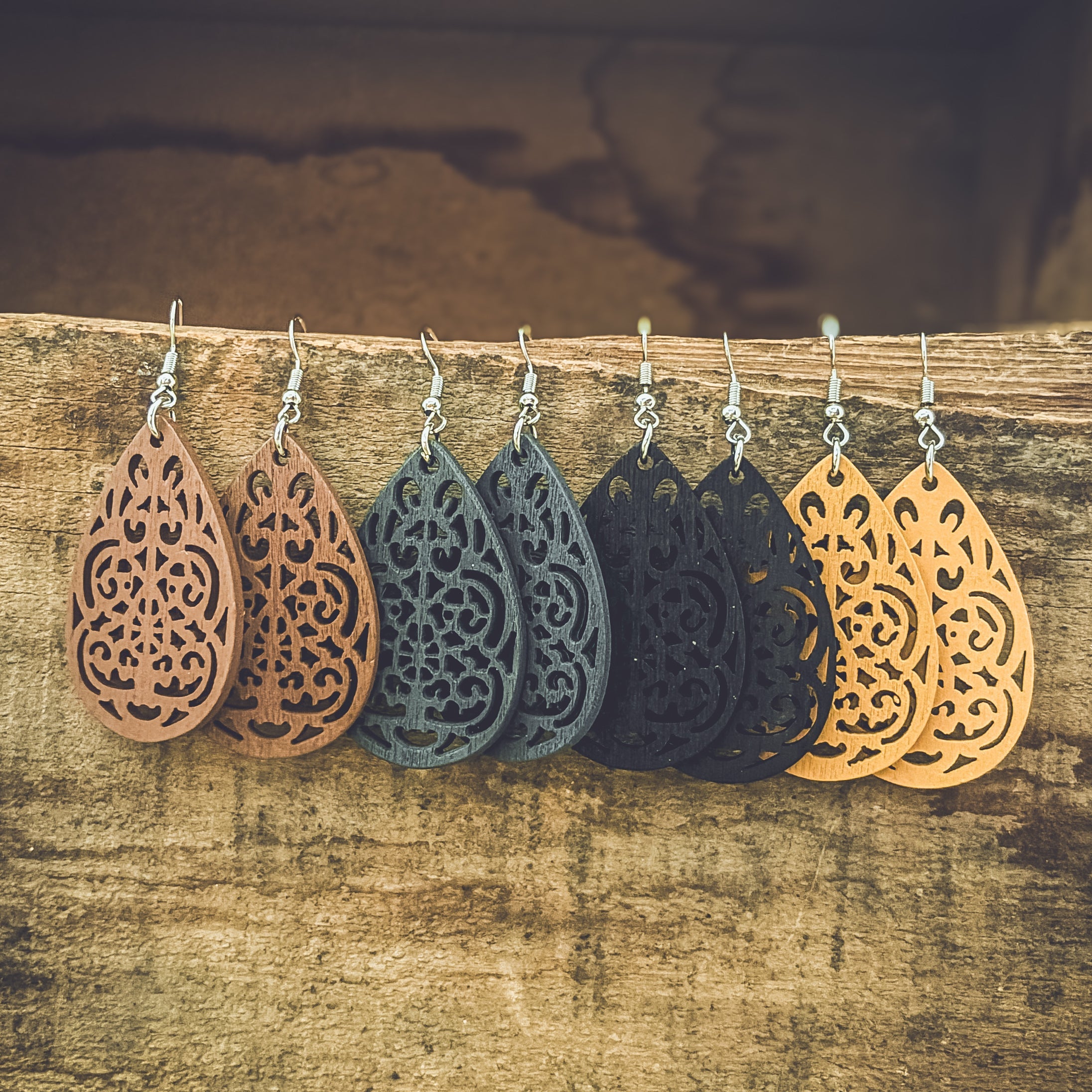 Carved Wood Earrings