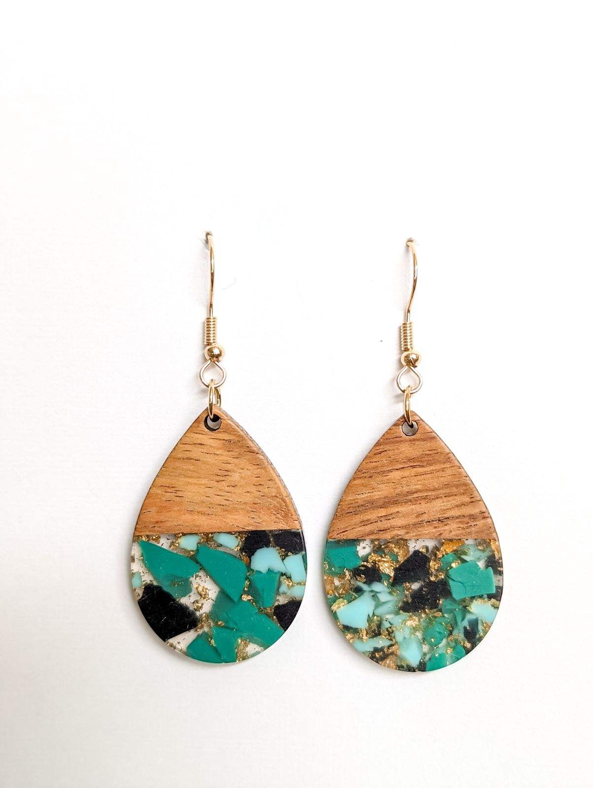 Mint & Black Wood Resin Earrings