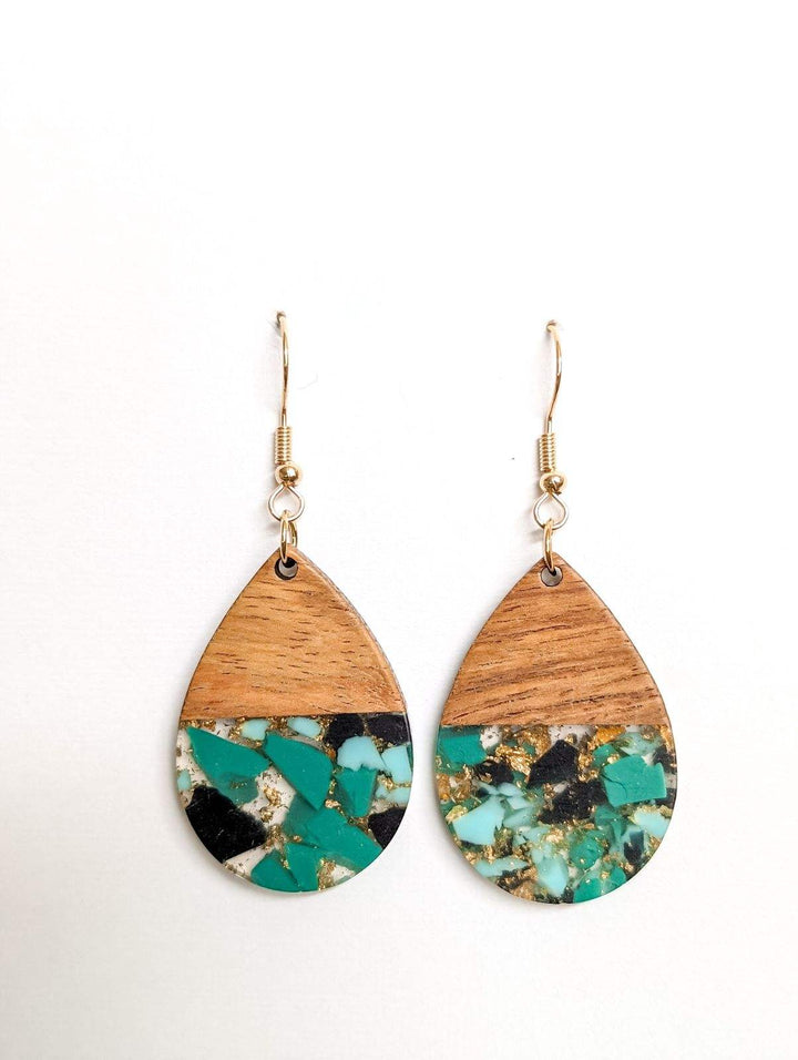 Mint & Black Wood Resin Earrings