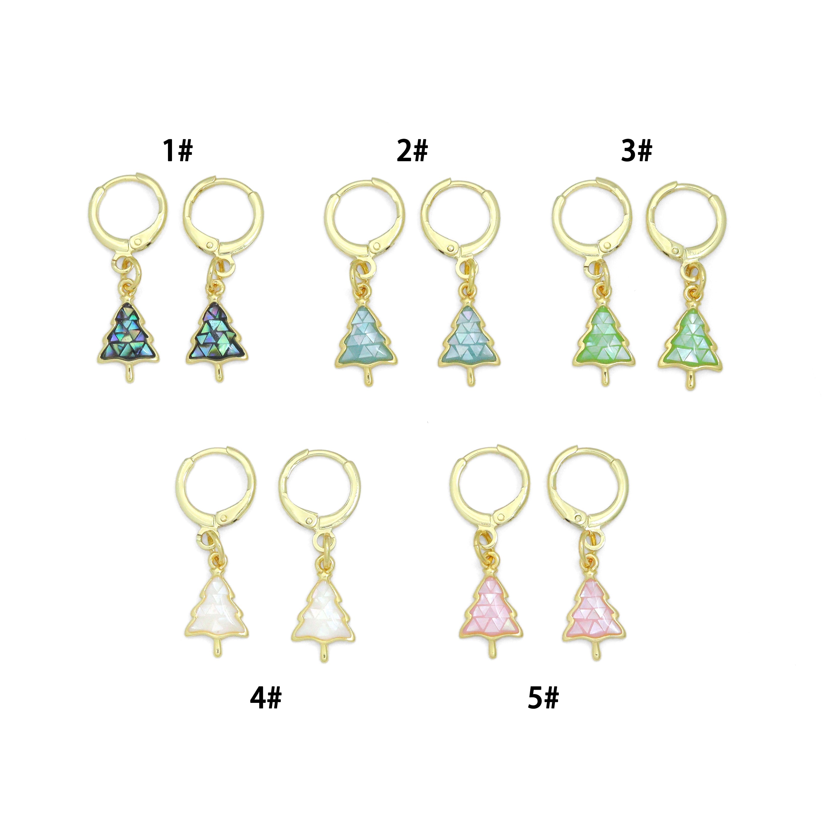 Abalone Mother of Pearl Cedar Tree Hoop Earrings, Christmas tree earrings, Sku#EF831