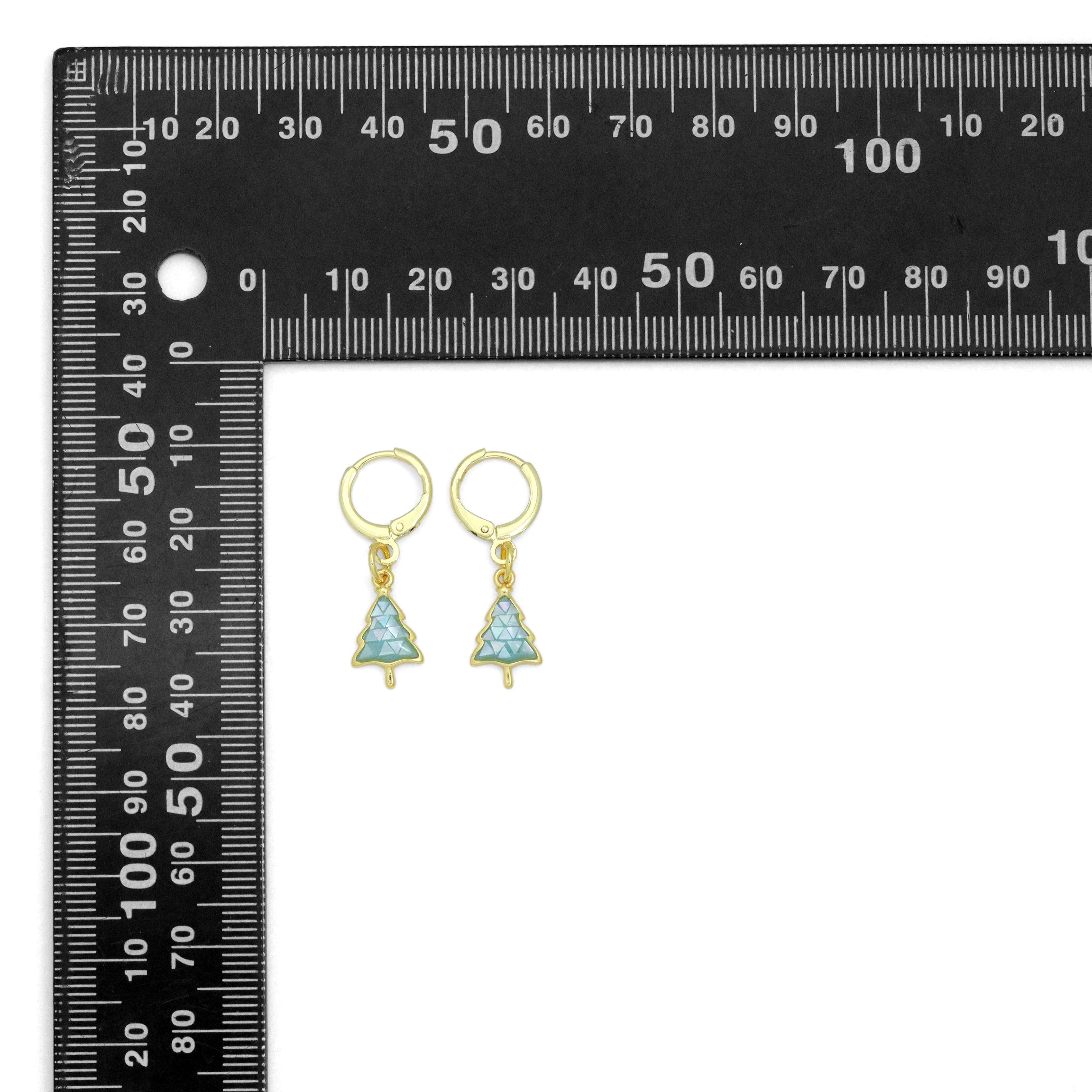 Abalone Mother of Pearl Cedar Tree Hoop Earrings, Christmas tree earrings, Sku#EF831