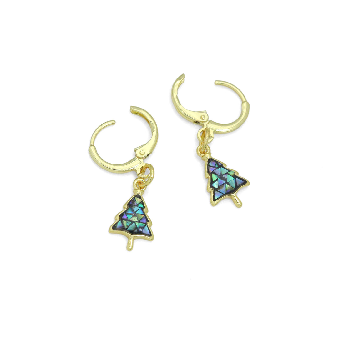 Abalone Mother of Pearl Cedar Tree Hoop Earrings, Christmas tree earrings, Sku#EF831