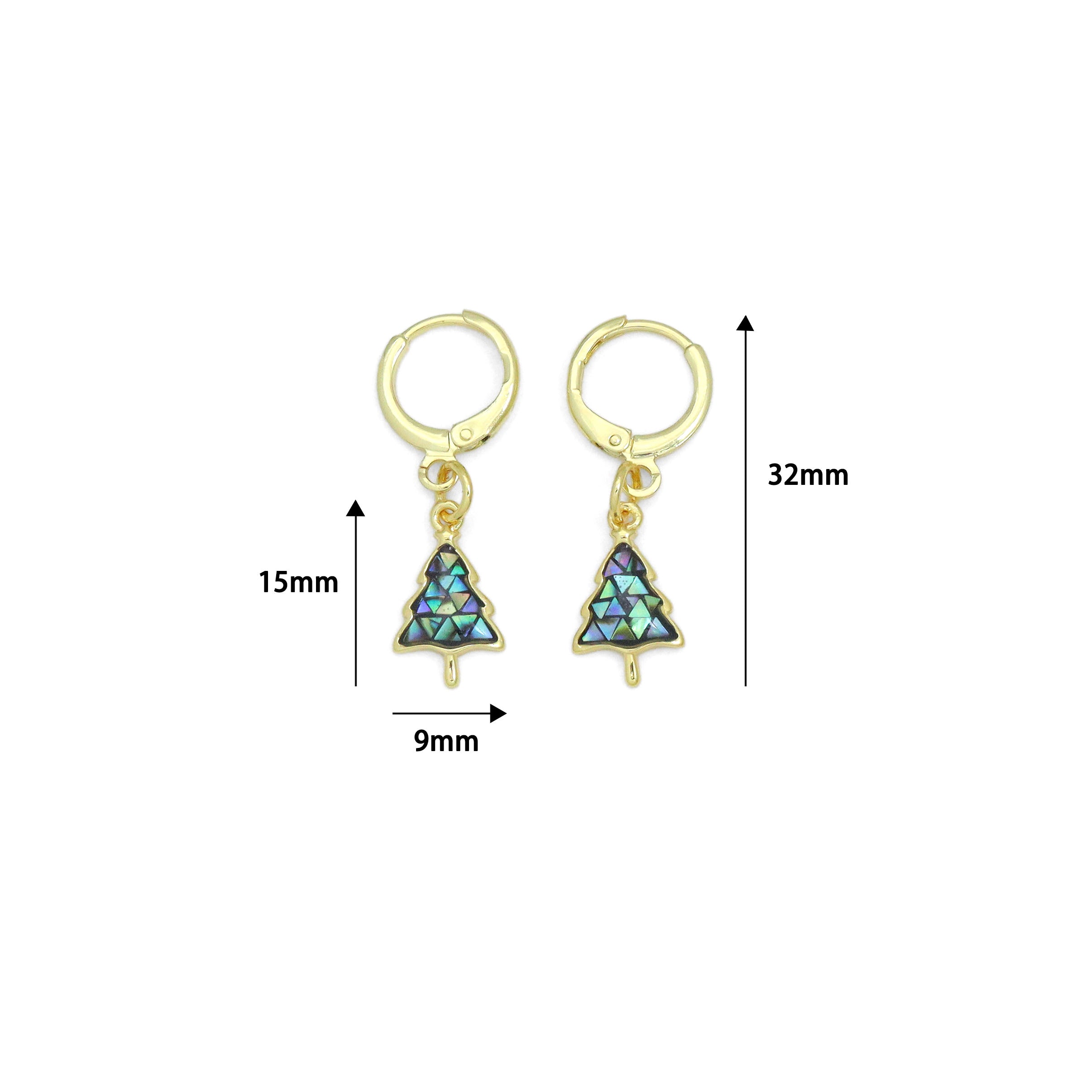 Abalone Mother of Pearl Cedar Tree Hoop Earrings, Christmas tree earrings, Sku#EF831