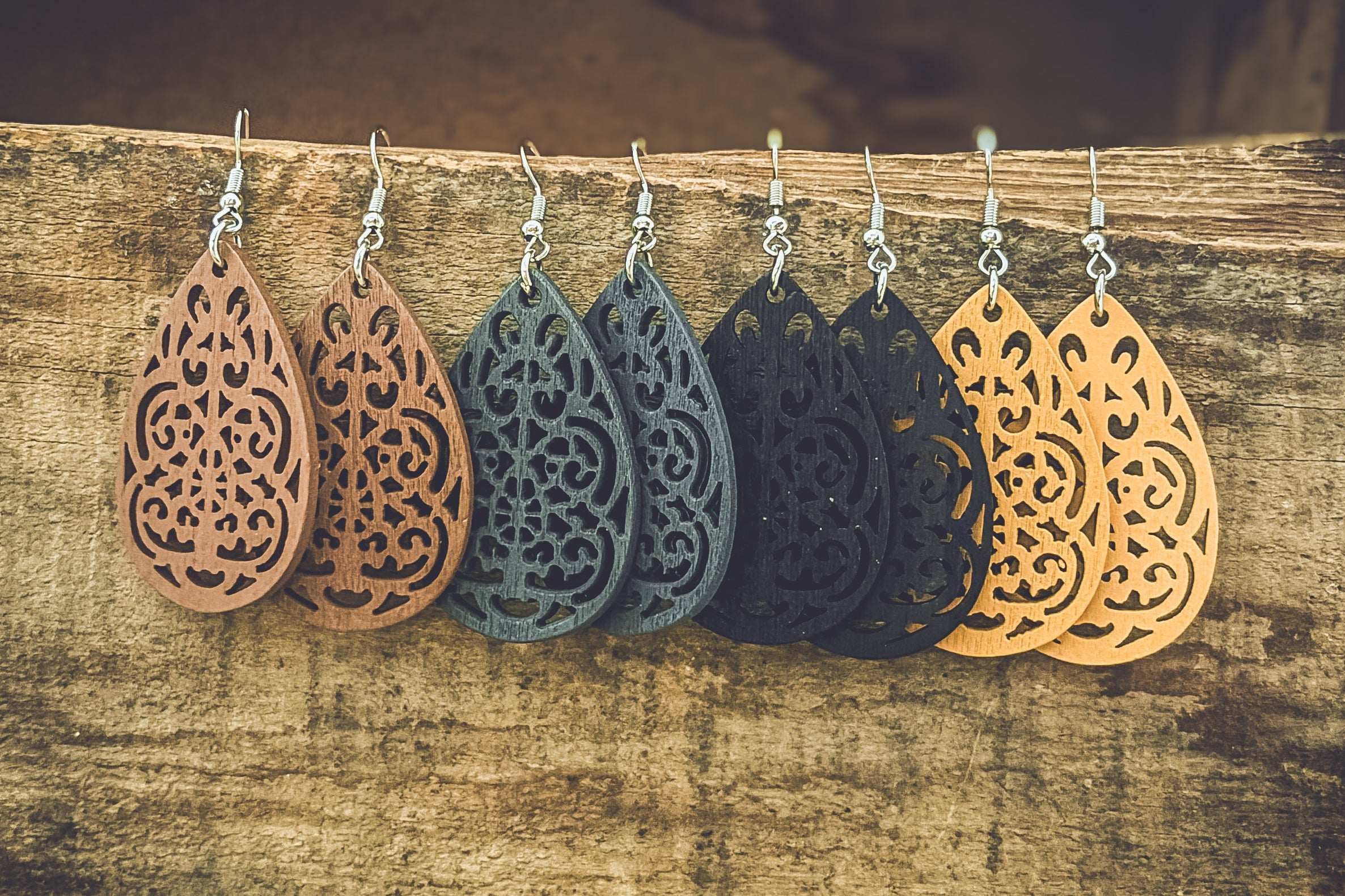 Carved Wood Earrings