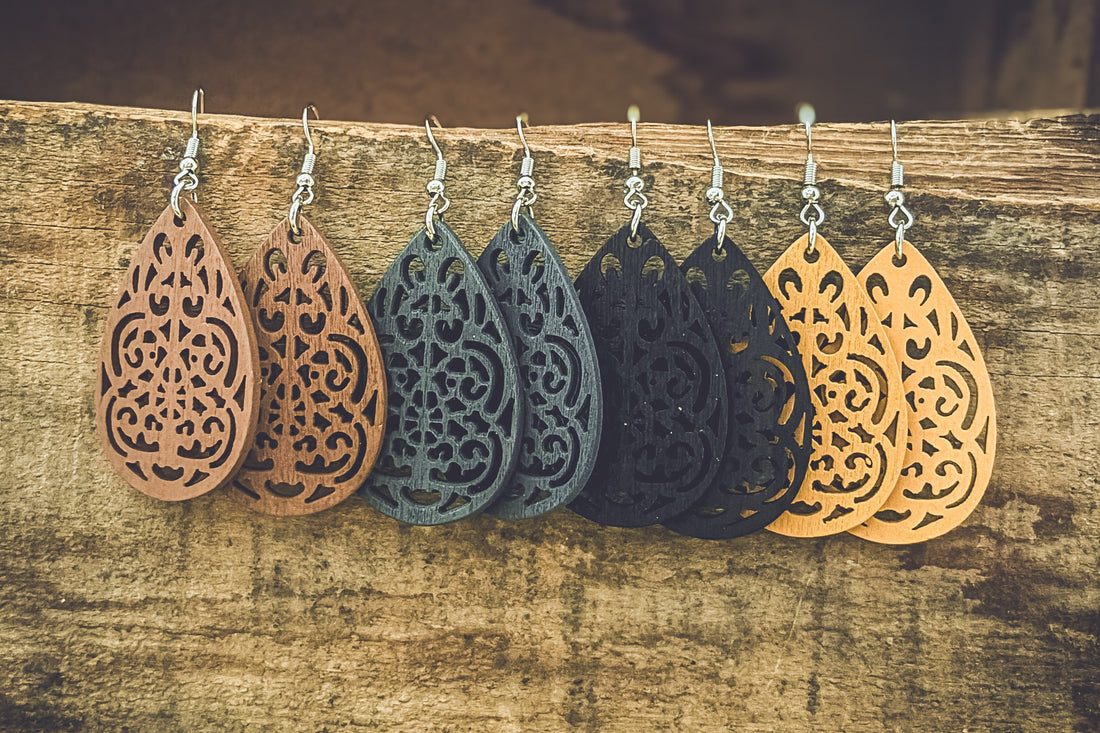 Carved Wood Earrings