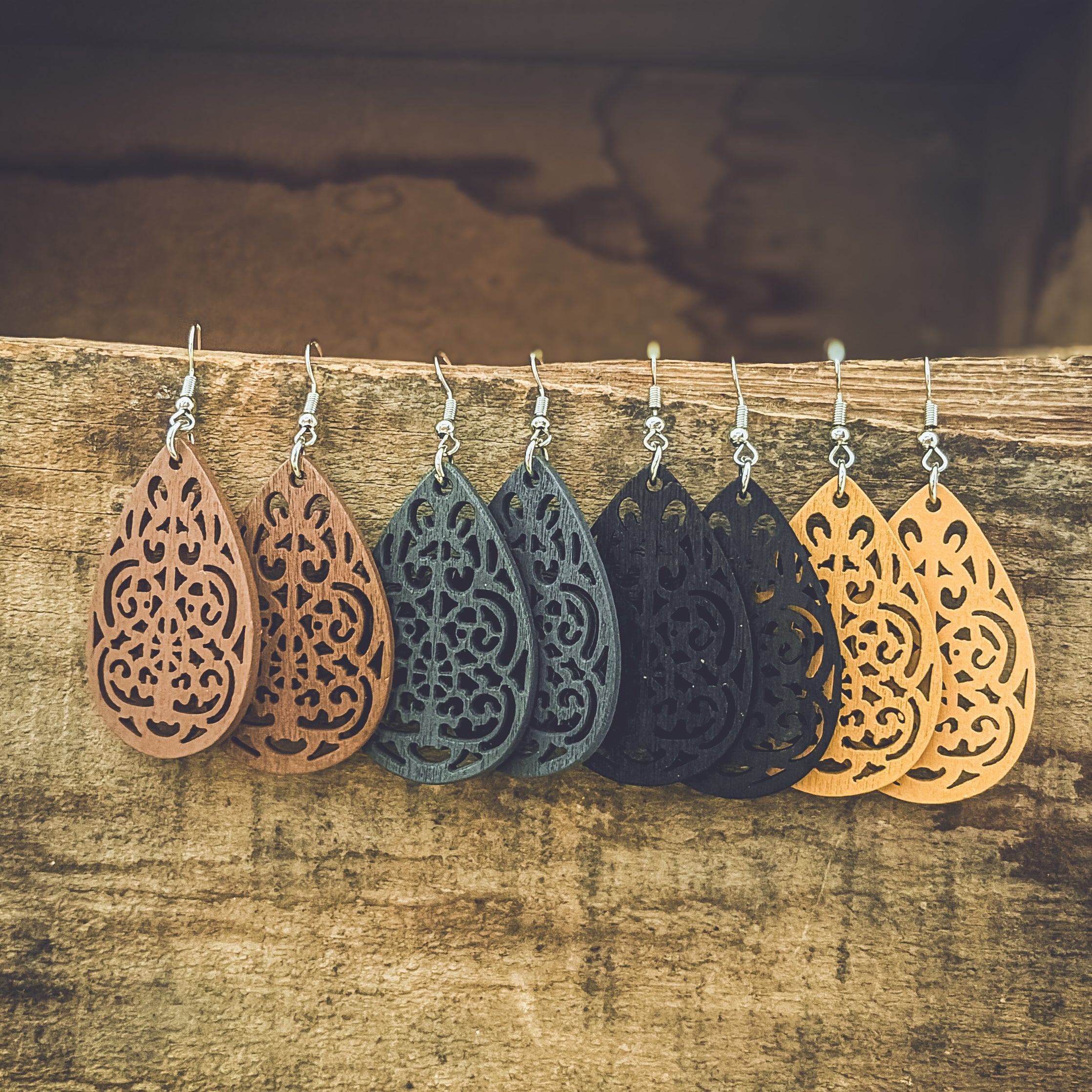 Carved Wood Earrings