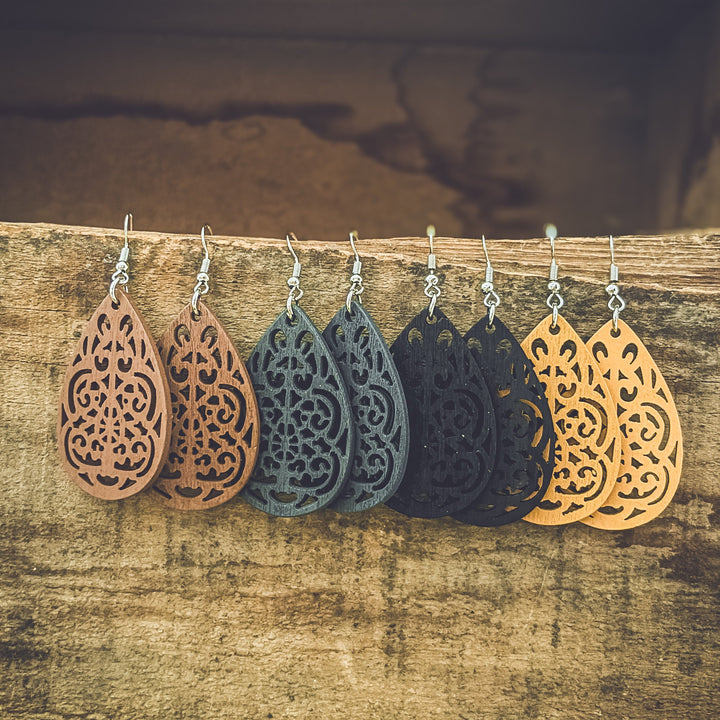 Carved Wood Earrings