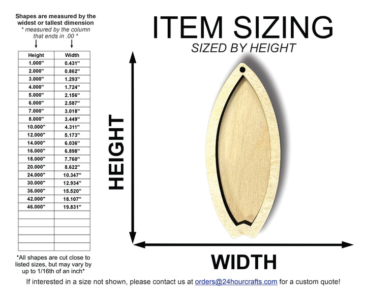 Unfinished Wood 2 Layer Fishtail Surfboard Shadowbox Shape | DIY Craft Cutout | up to 46" DIY