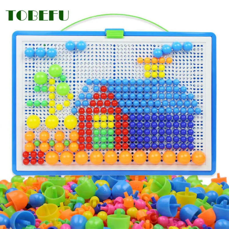 296 Pieces Grain Mushroom Nail Beads 3D Puzzle Set – Educational Jigsaw Toy for Kids