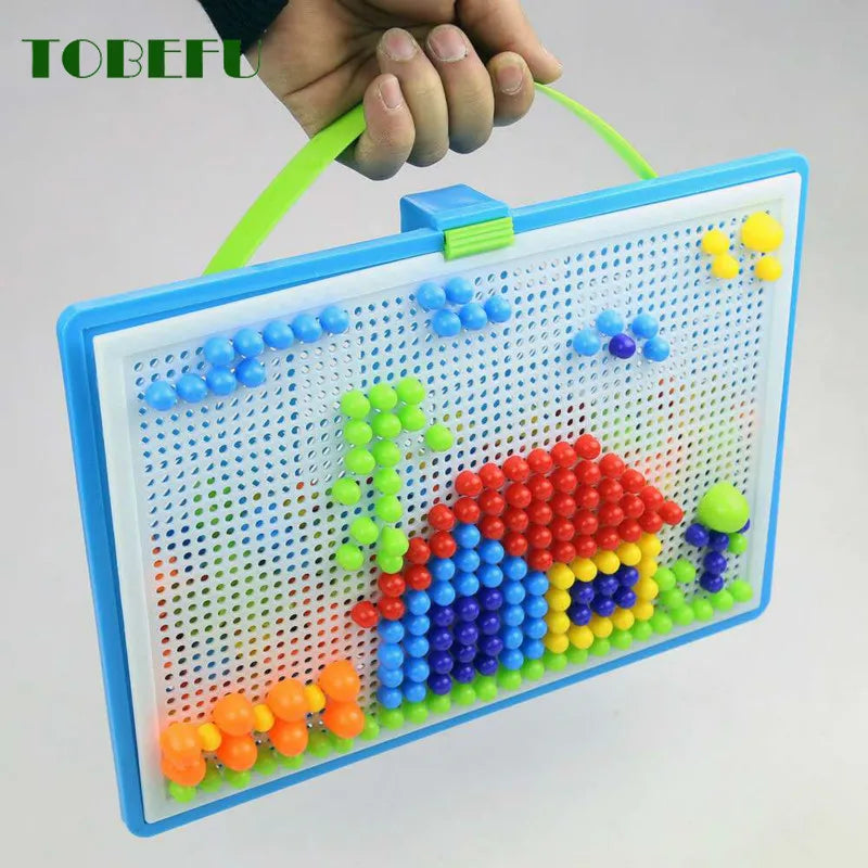 296 Pieces Grain Mushroom Nail Beads 3D Puzzle Set – Educational Jigsaw Toy for Kids