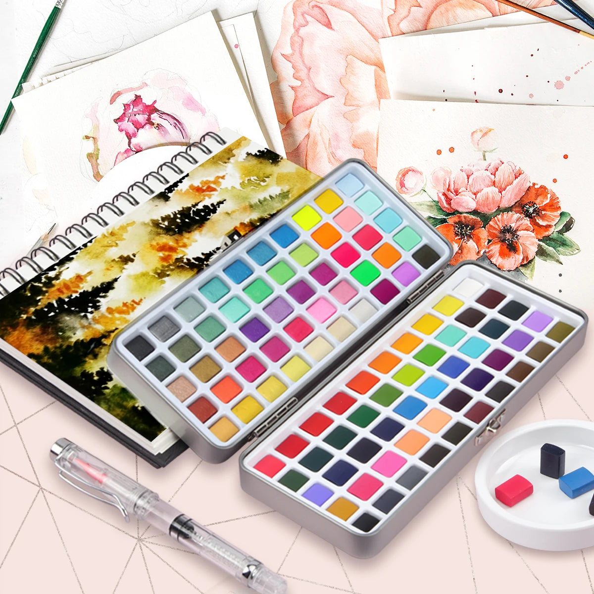 Seamiart Solid Watercolor Paint Set with Glitter Neon Art Colors