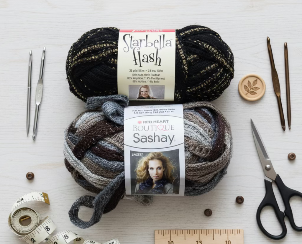 2 Skeins Knitting Yarn in Black, Tan & White