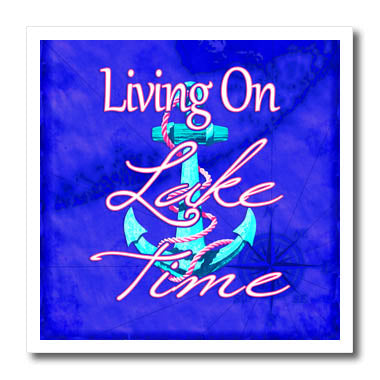 3dRose Living On Lake Time Ship Anchor on a Blue Nautical... - Iron on Heat Transfers (ht_351475)