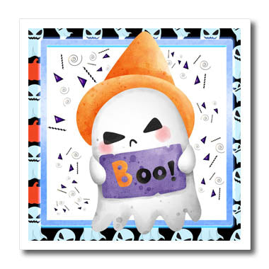 3dRose Cute Boo Ghost in an Orange Hat Design - Iron on Heat Transfers (ht-369125)