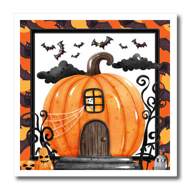 3dRose Cute Halloween Pumpkin House with Bats Design - Iron on Heat Transfers (ht-369126)