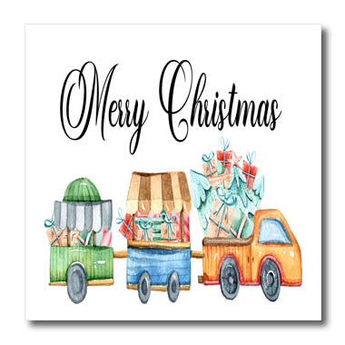 3dRose Merry Christmas with A Truck and Wagons Full of Gifts - Iron on Heat Transfers (ht-369978)