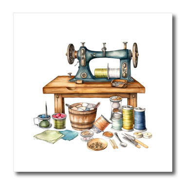 3dRose Sewing Machine and Thread Illustration - Iron on Heat Transfers (ht-382229)