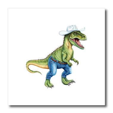 3dRose Texan Cowboy Dinosaur Wearing Denim Jeans - Iron on Heat Transfers (ht-384875)