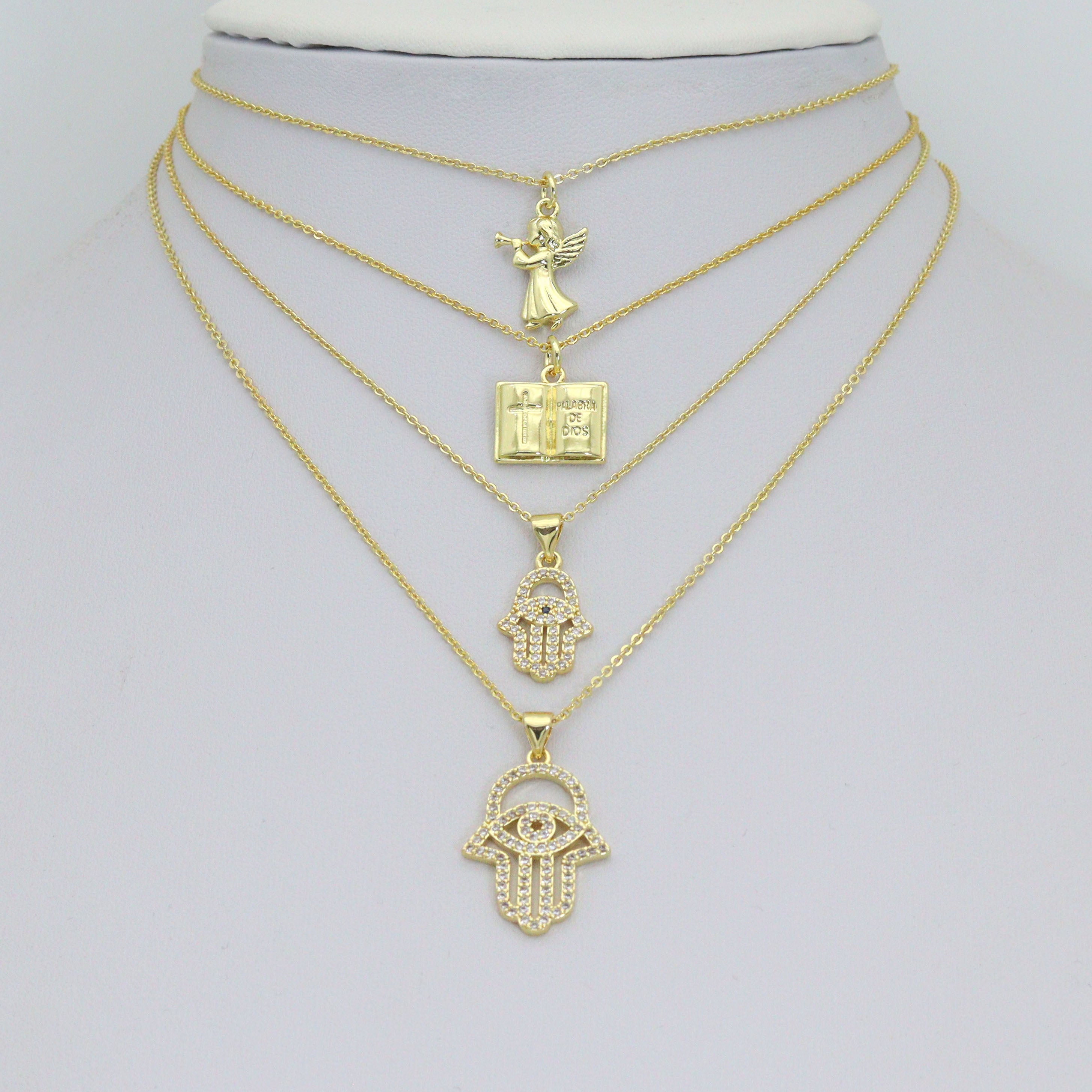 Bible Angel Gold Evil Eye On Hamsa Hand Charm Pendant, Sku#LK1305