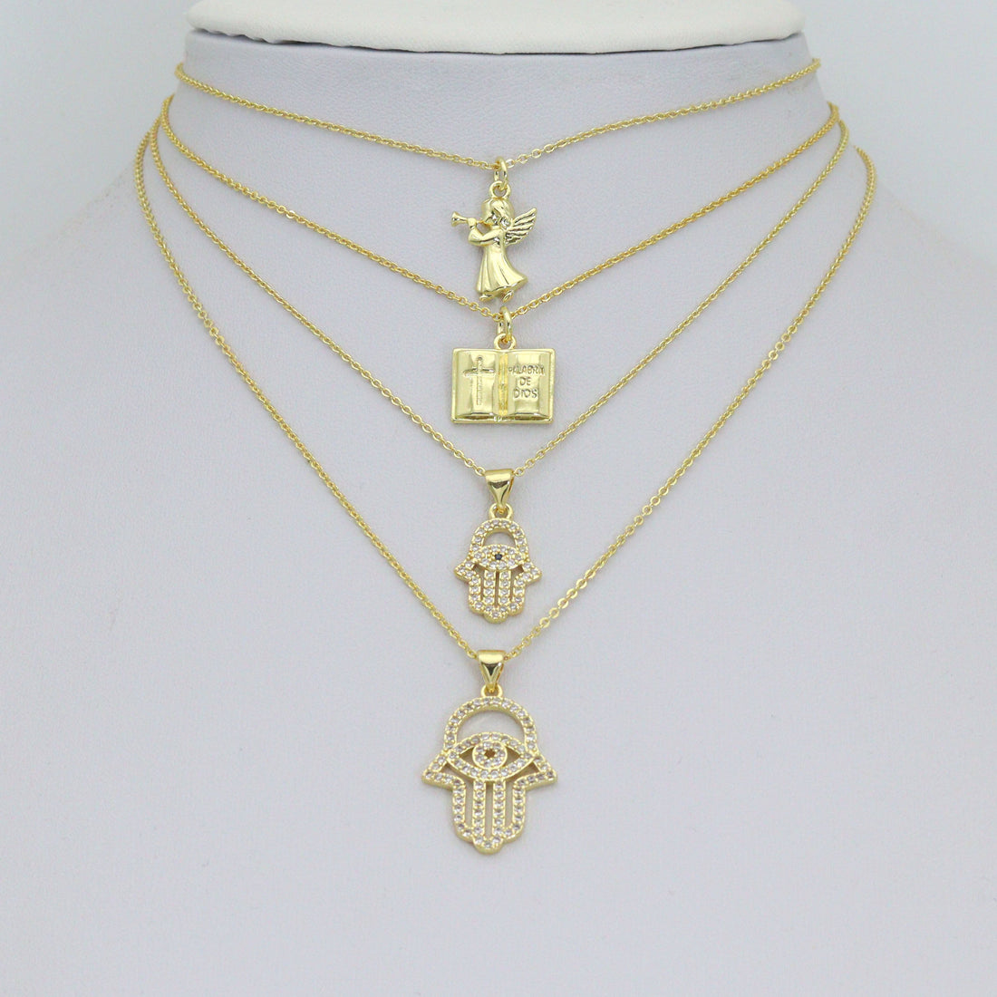 Bible Angel Gold Evil Eye On Hamsa Hand Charm Pendant, Sku#LK1305