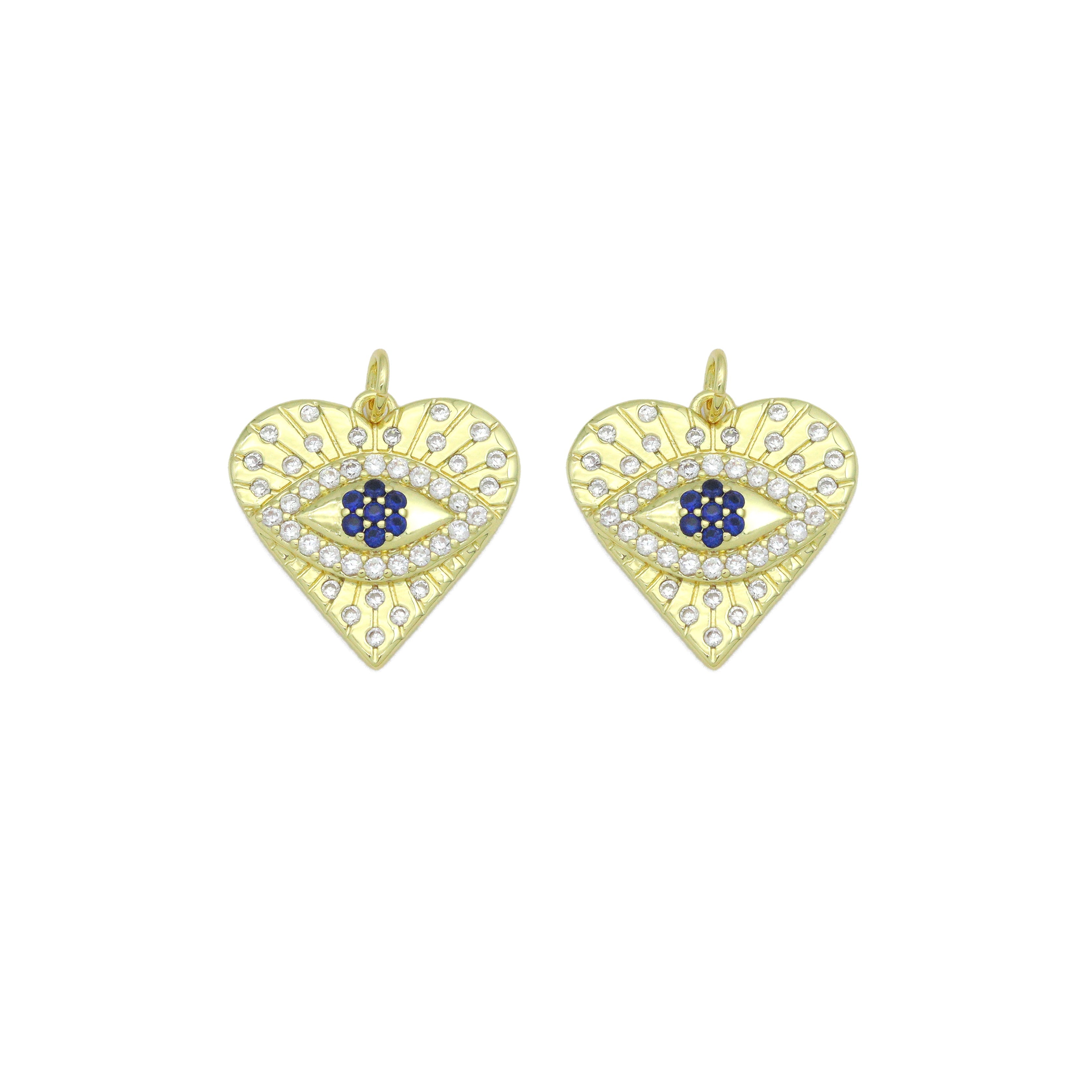 Blue Cubic Zirconia Evil Eye Heart Charm Pendant