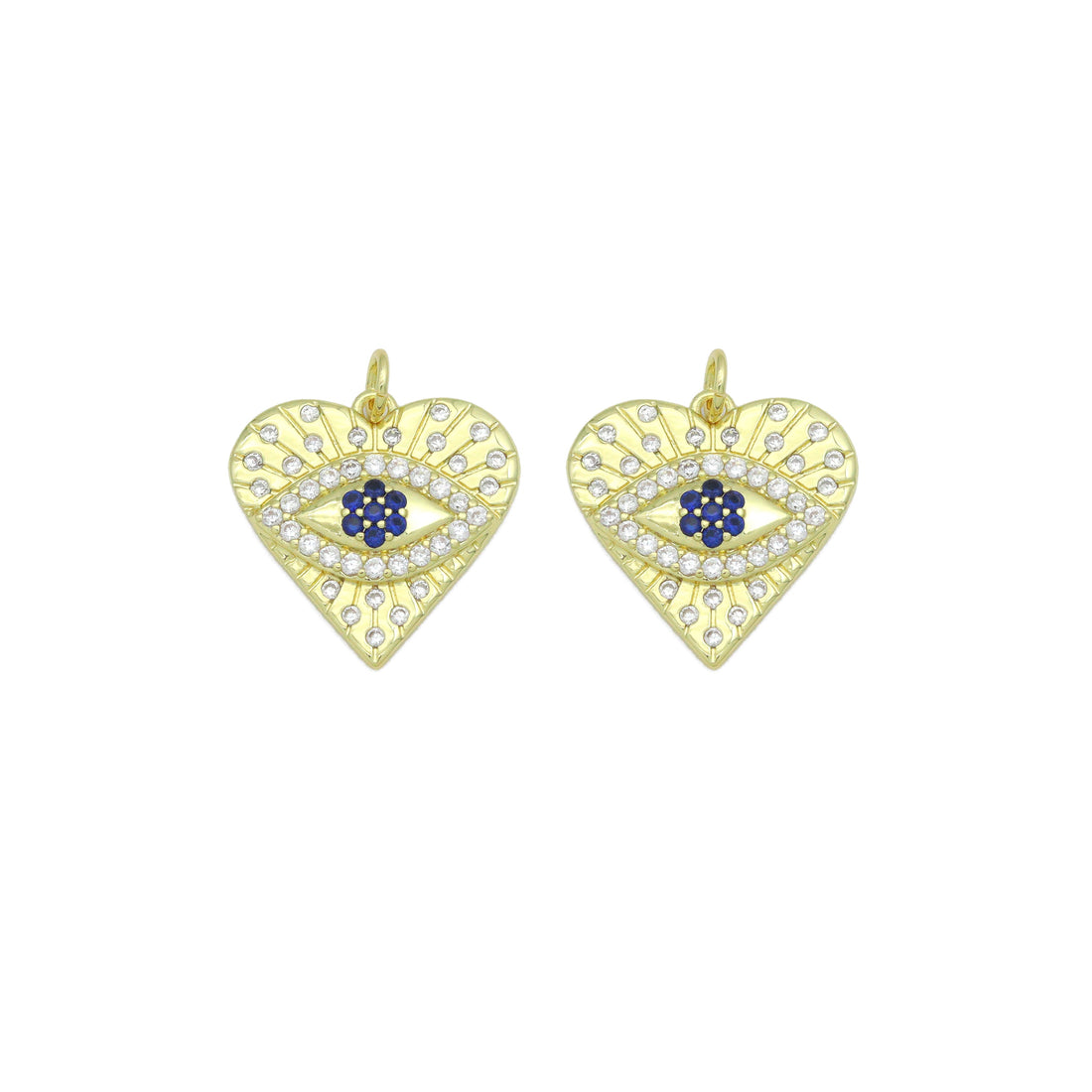 Blue Cubic Zirconia Evil Eye Heart Charm Pendant