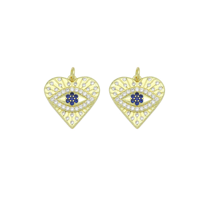 Blue Cubic Zirconia Evil Eye Heart Charm Pendant